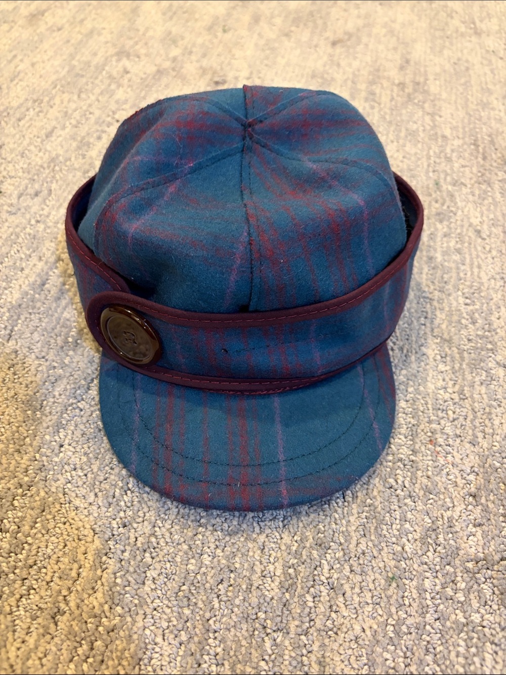 Stormy Kromer winter Teal Plaid Women's Cadet Hat with Burgundy Trim